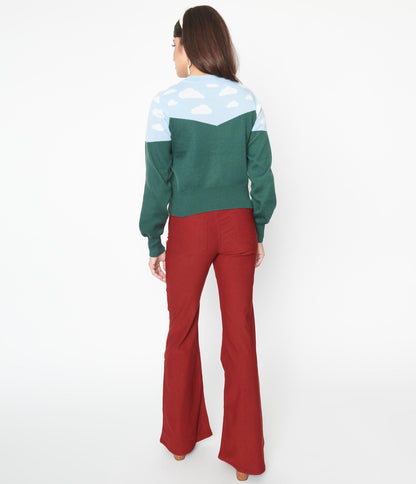 Unique Vintage Burgundy & Mushroom Embroidery Majors Flare Pants