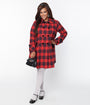 Unique Vintage Plus Size Red & Navy Plaid Peacoat