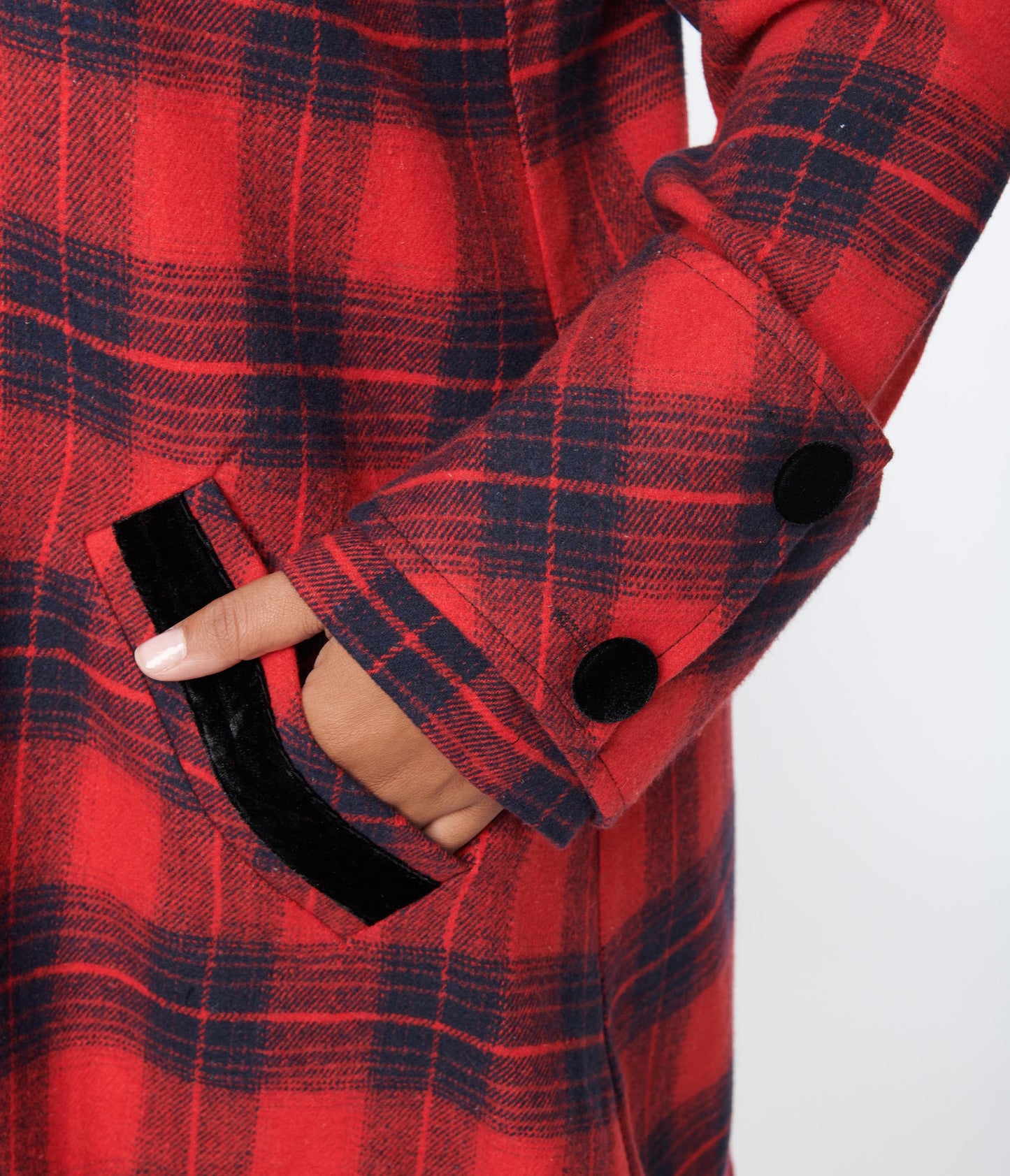 Unique Vintage Plus Size Red & Navy Plaid Peacoat