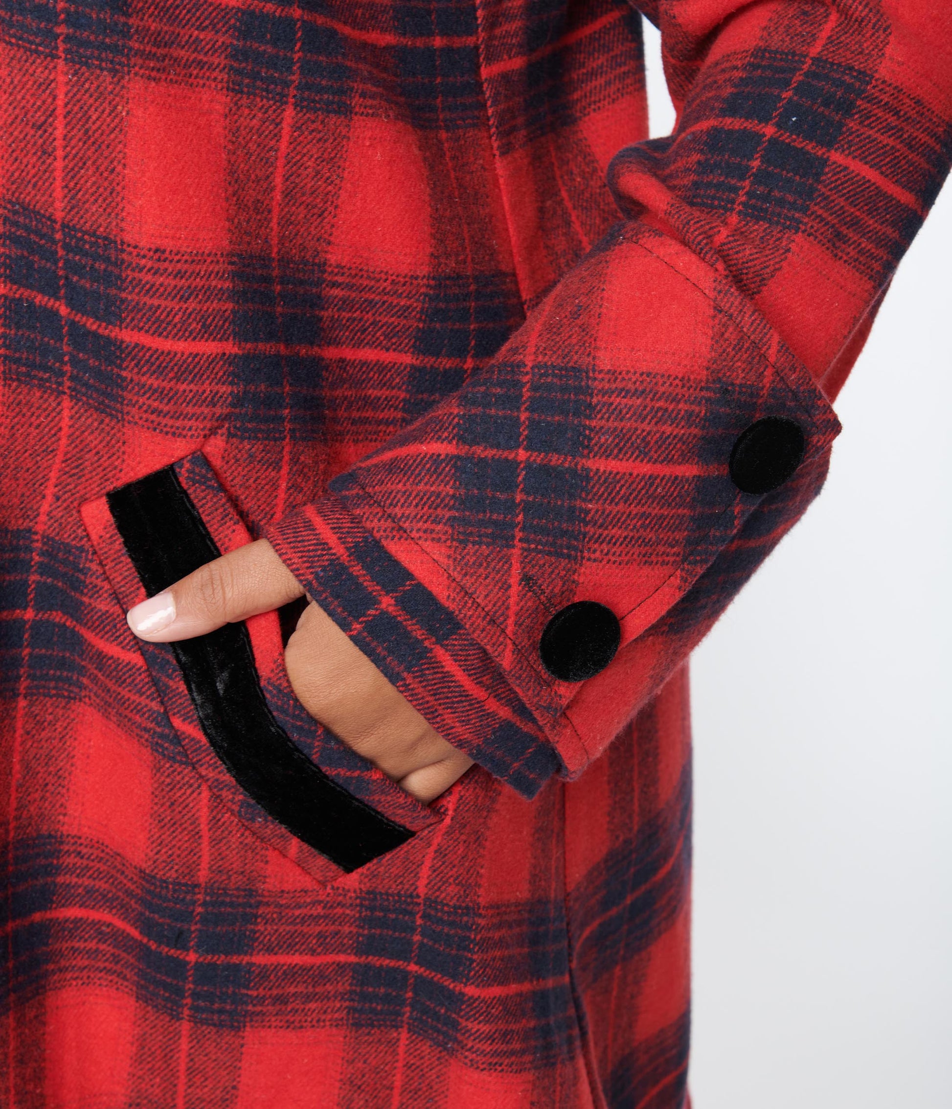 Unique Vintage Plus Size Red & Navy Plaid Peacoat