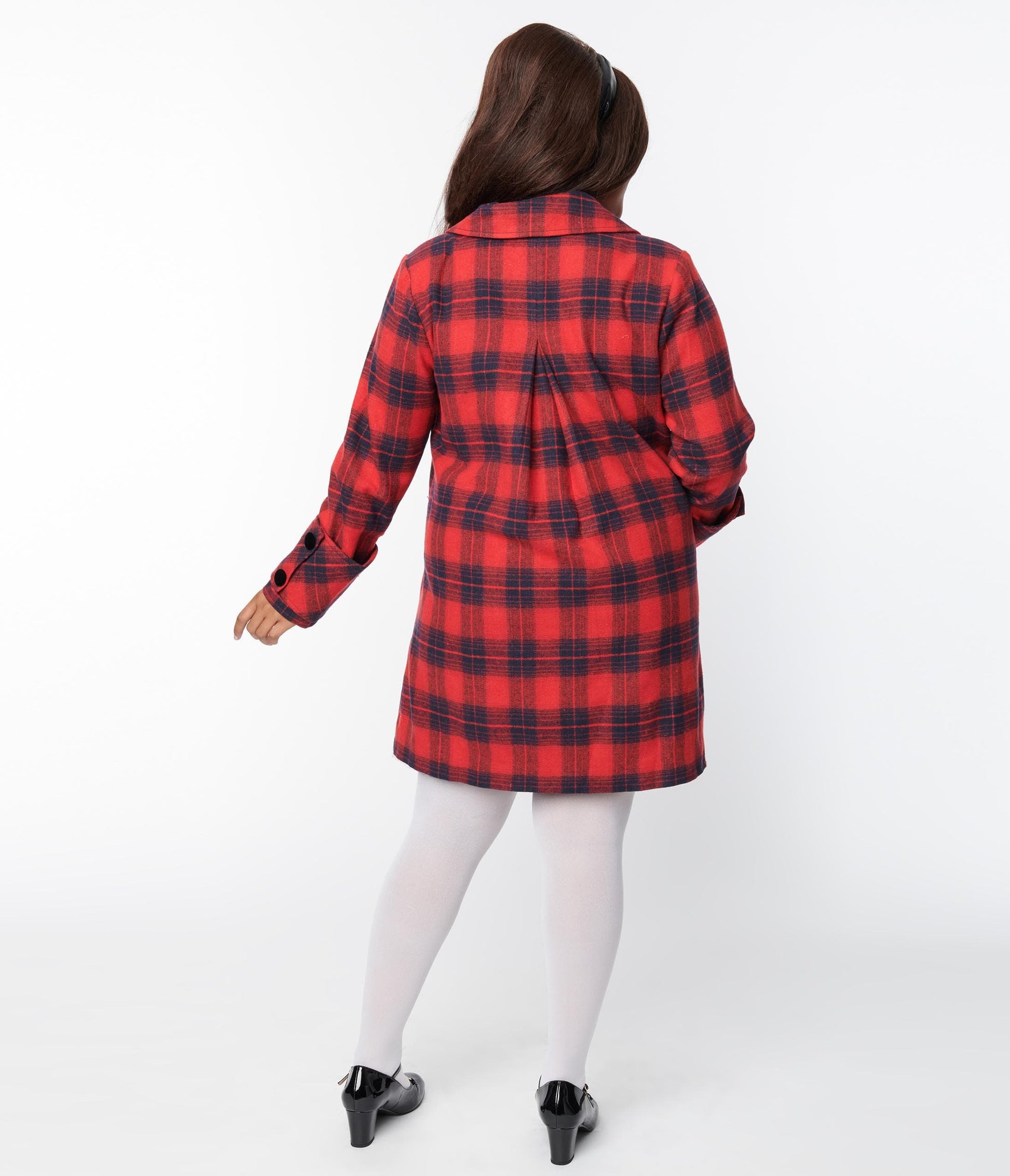 Unique Vintage Plus Size Red & Navy Plaid Peacoat
