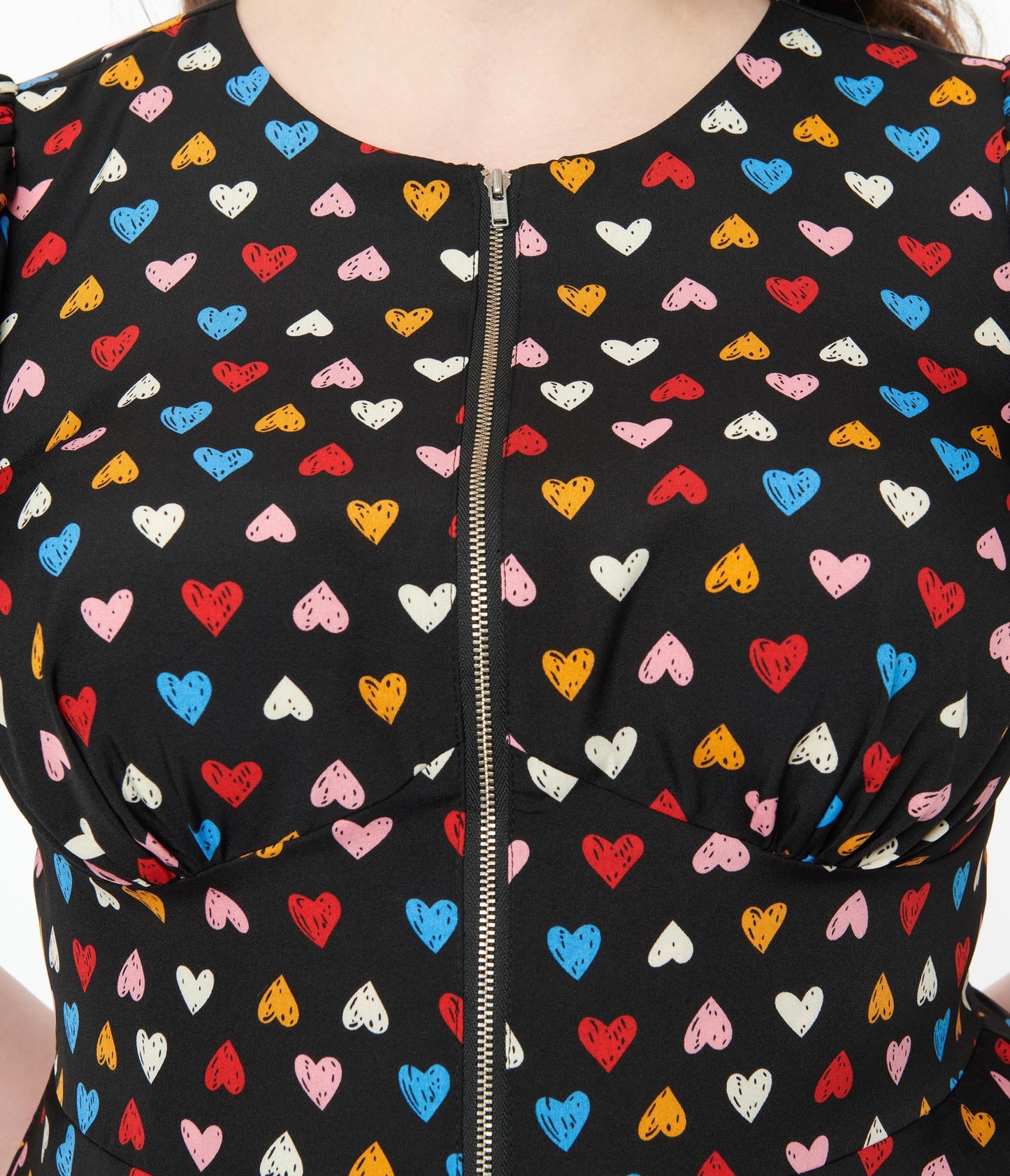 Unique Vintage Plus Size Black & Multicolor Heart Fit & Flare Dress