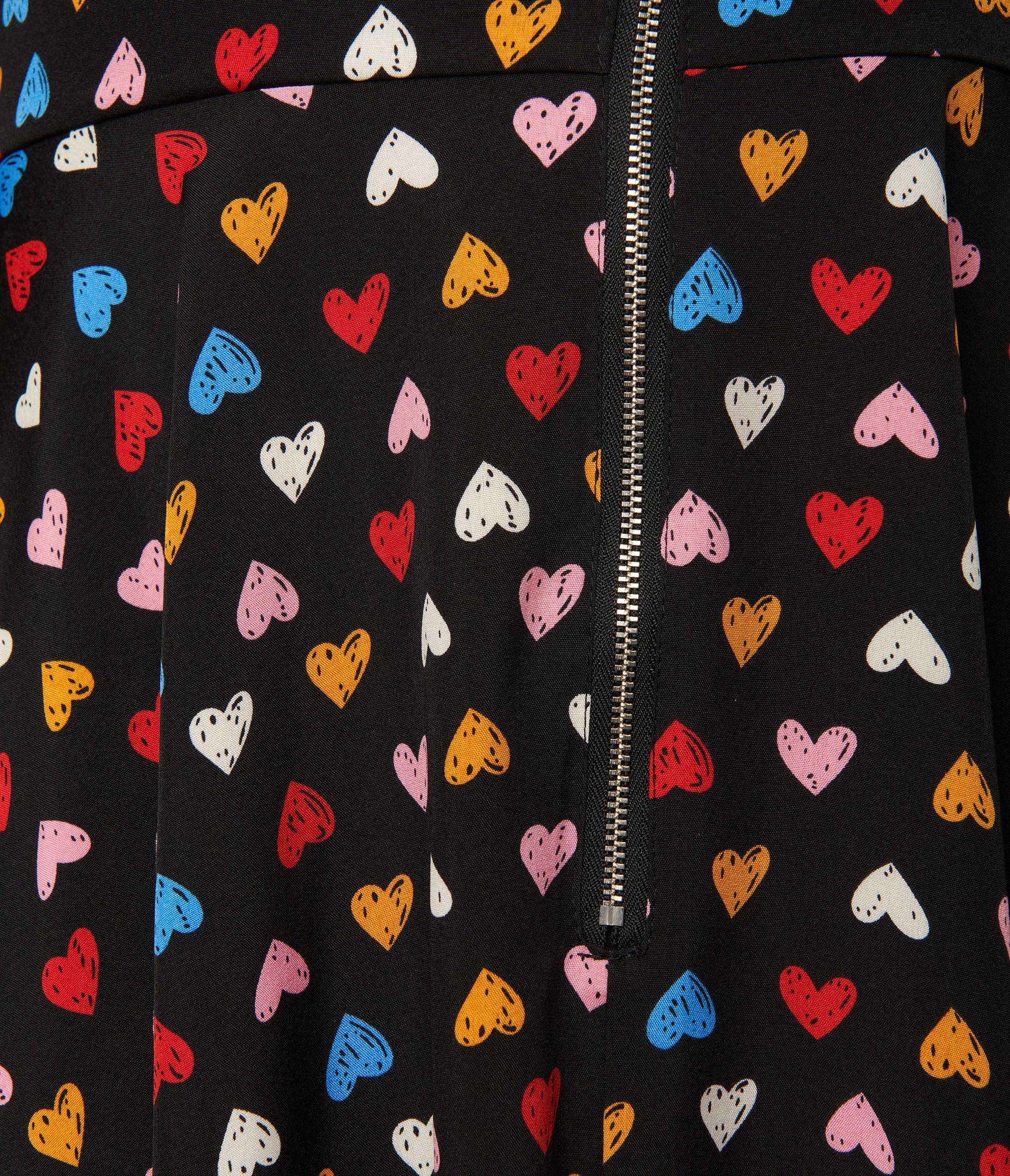 Unique Vintage Black & Multicolor Heart Fit & Flare Dress