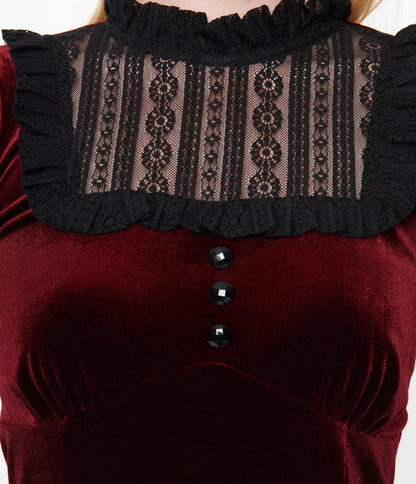Hell Bunny 1950s Burgundy Velvet Caroline Mini Dress