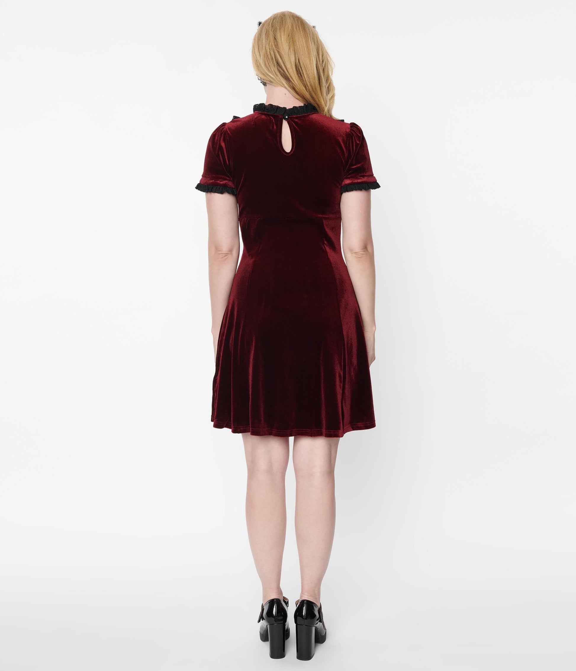 Hell Bunny 1950s Burgundy Velvet Caroline Mini Dress