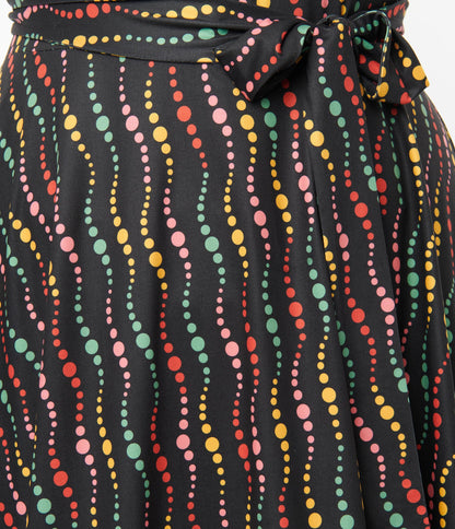 Unique Vintage Plus Size Black & Rainbow Dots Fit & Flare Dress