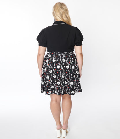 Hell Bunny Plus Size Black & White Heart Lock Mini Skirt
