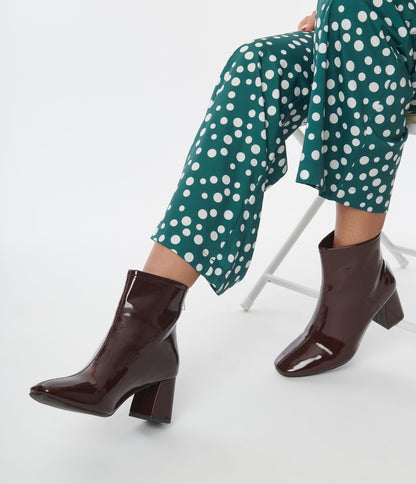 Brown Patent Leatherette Ankle Boots