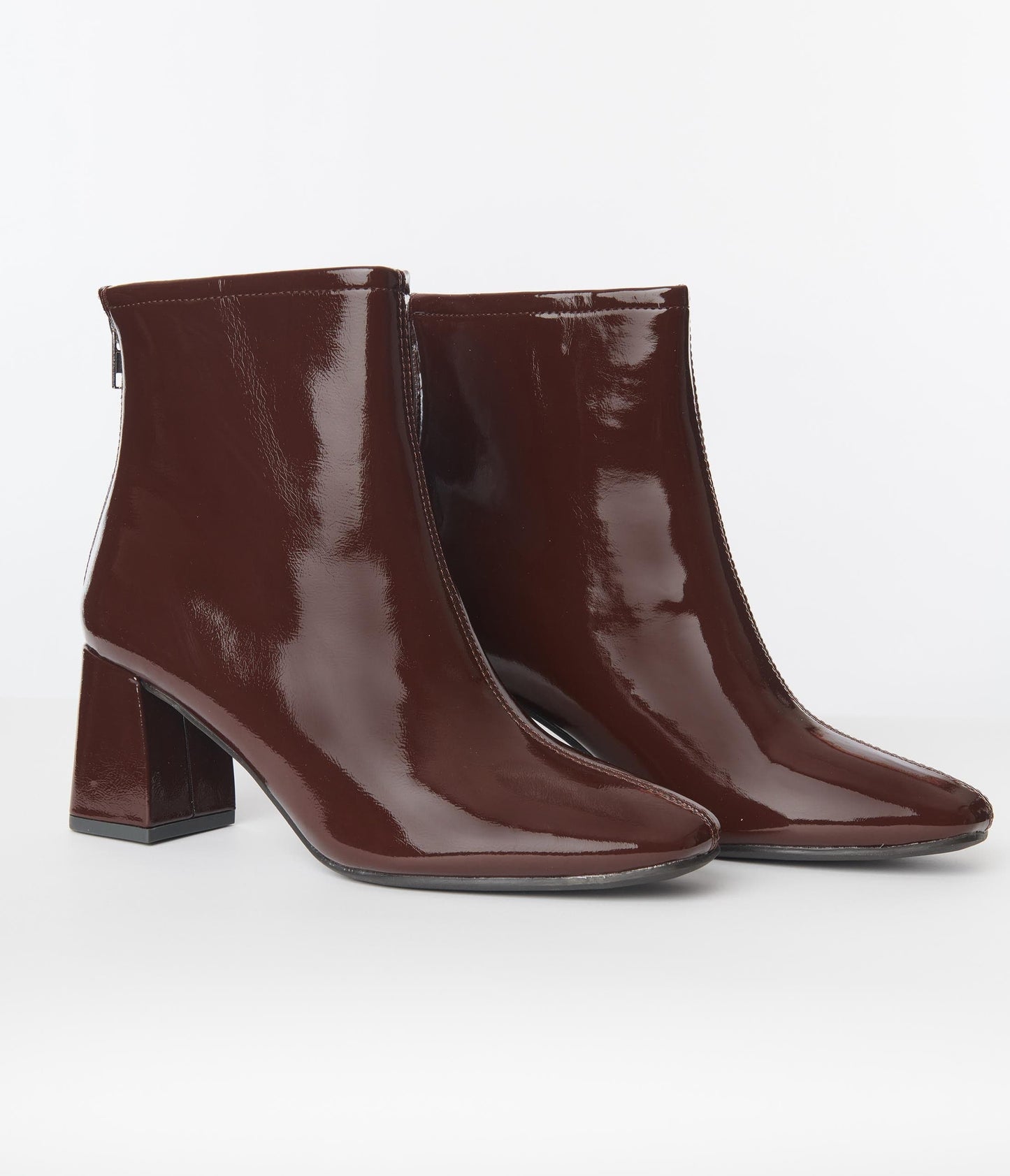 Brown Patent Leatherette Ankle Boots