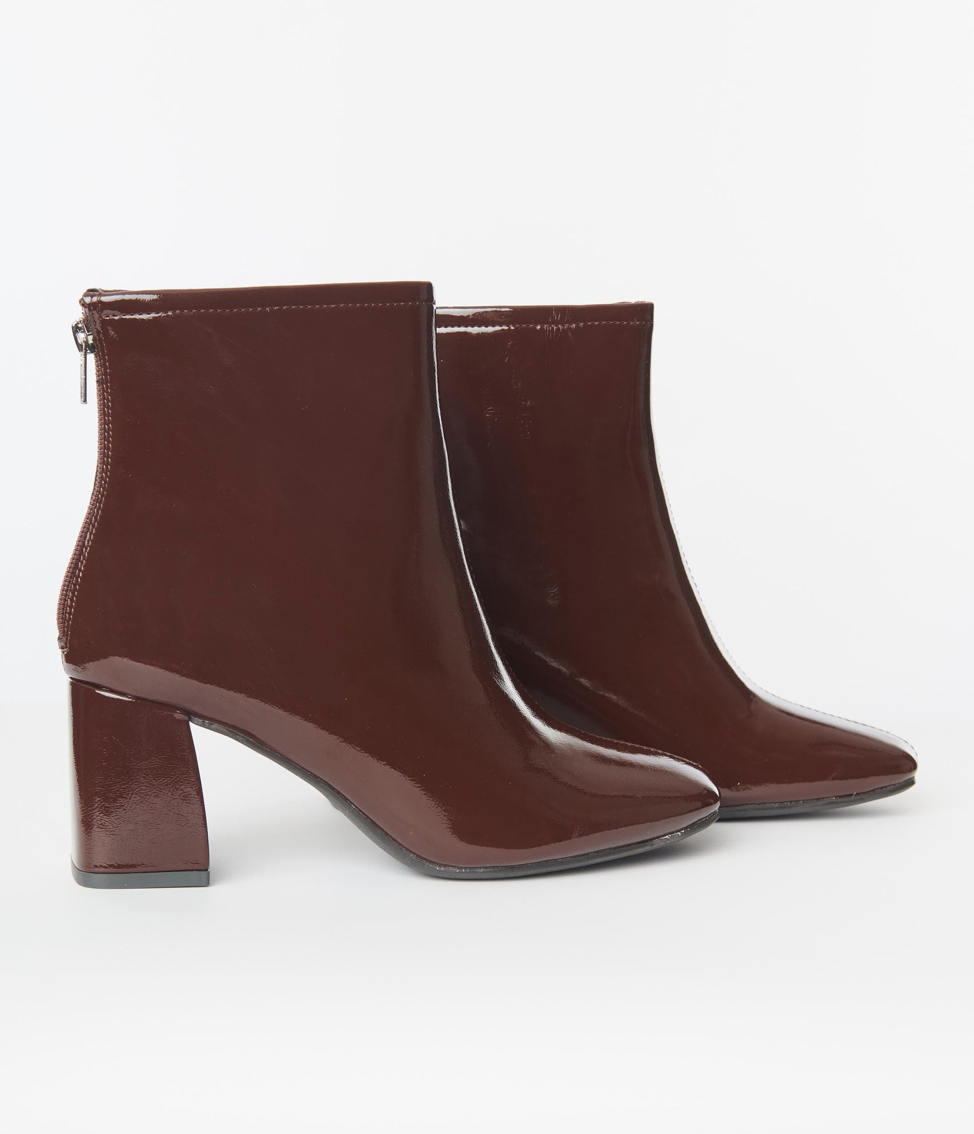 Brown Patent Leatherette Ankle Boots