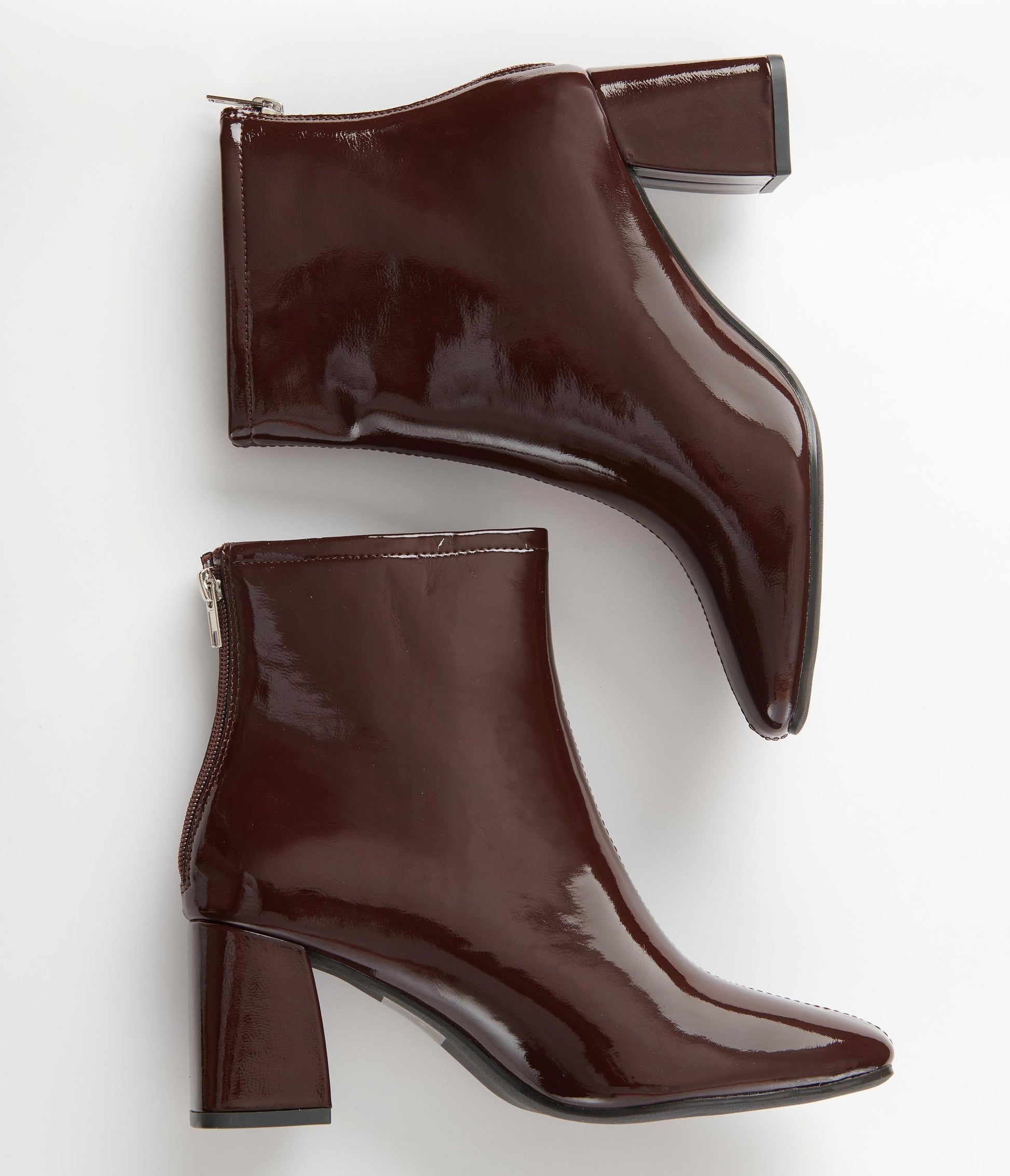 Brown Patent Leatherette Ankle Boots