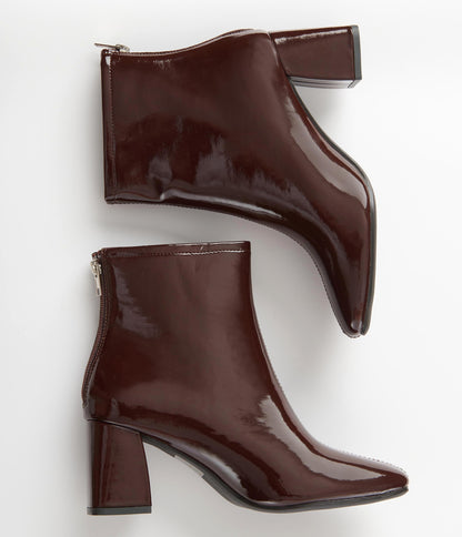 Brown Patent Leatherette Ankle Boots