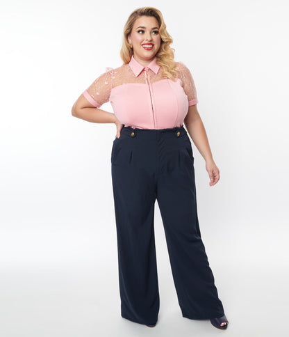 Unique Vintage Plus Size Navy Wide Leg Pants