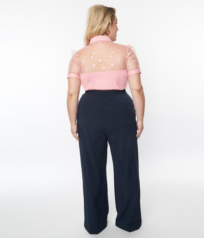 Unique Vintage Plus Size Navy Wide Leg Pants