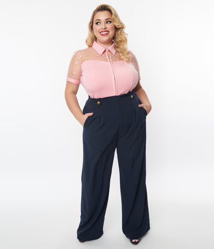 Unique Vintage Plus Size Navy Wide Leg Pants