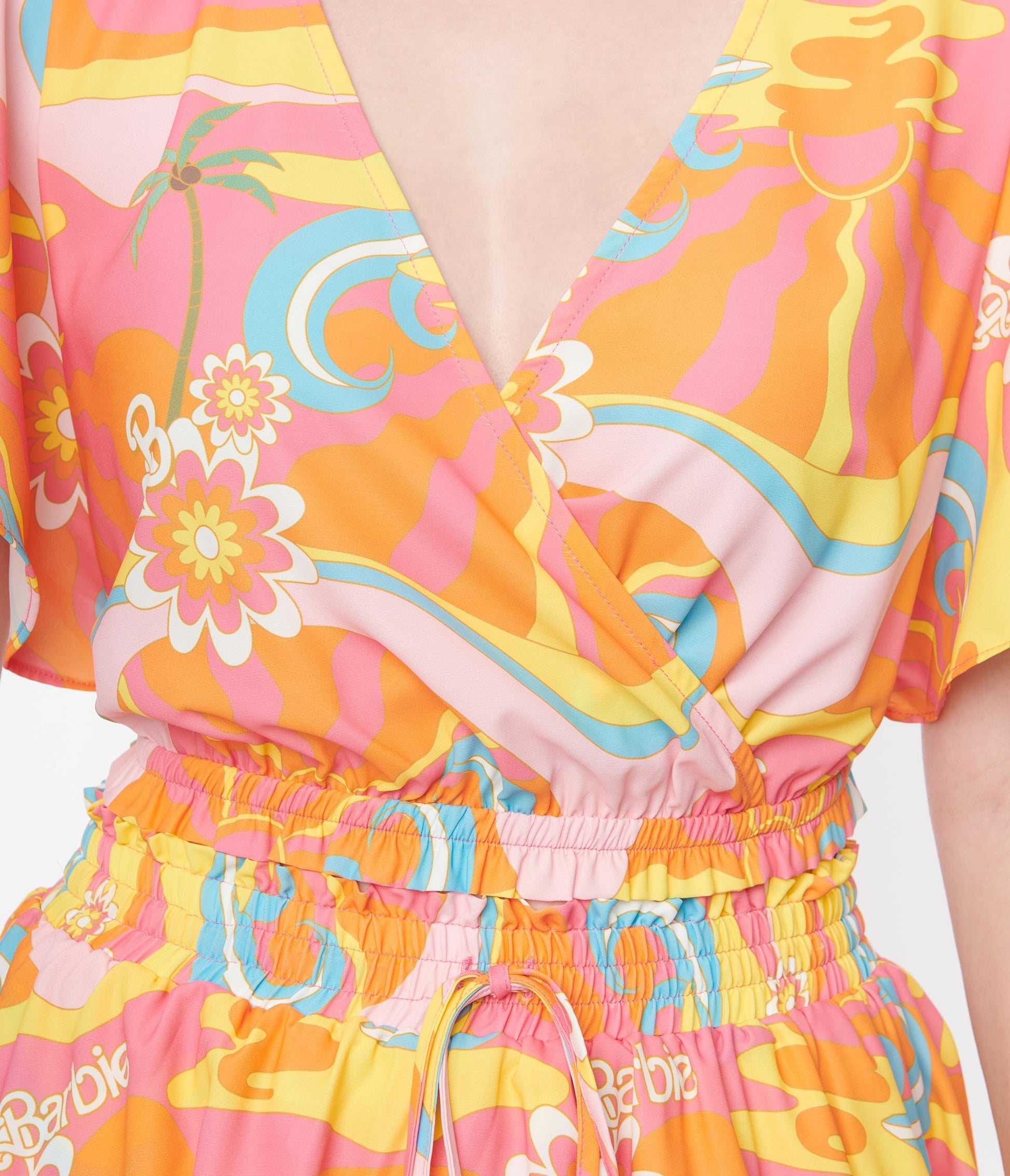 Barbie x Unique Vintage Tropical Sunset Print Dottie Crop Top