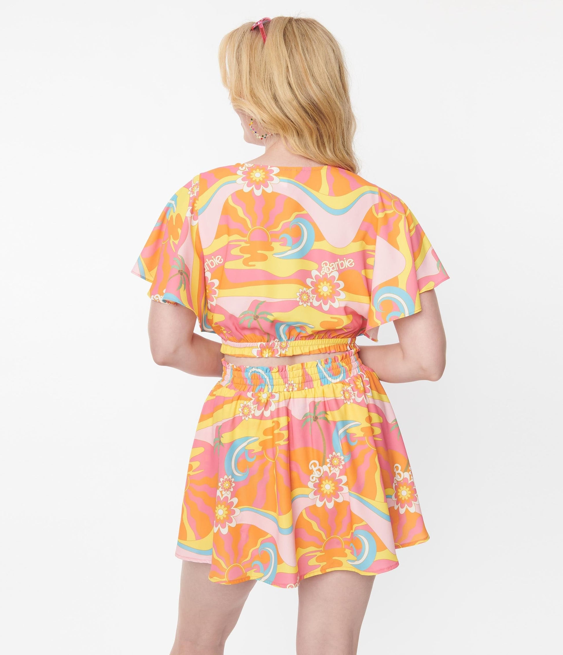 Barbie x Unique Vintage Tropical Sunset Print Dottie Crop Top