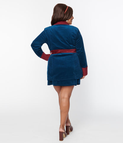 Smak Parlour Plus Size Navy & Burgundy Corduroy Button Mini Skirt