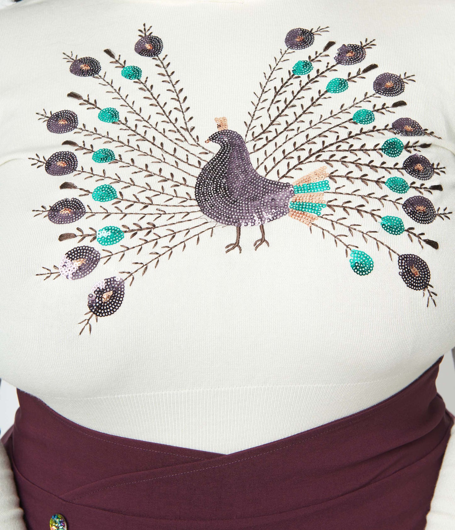 Unique Vintage Plus Size Cream & Peacock Sweater