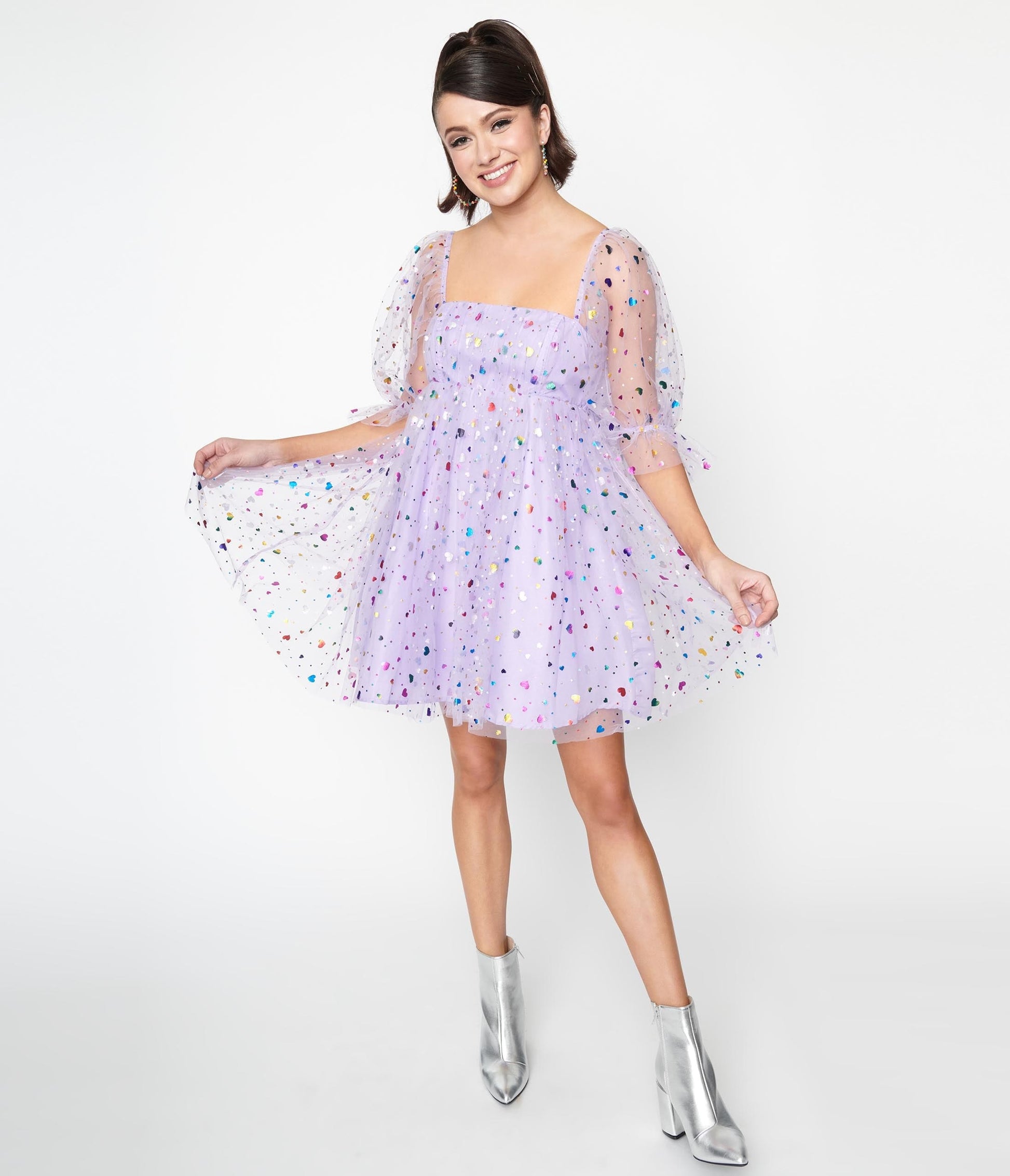Smak Parlour Purple Confetti Hearts Love Interest Babydoll Dress