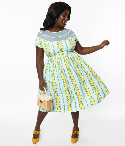 Unique Vintage Plus Size Mint & Lemon Print Swing Dress
