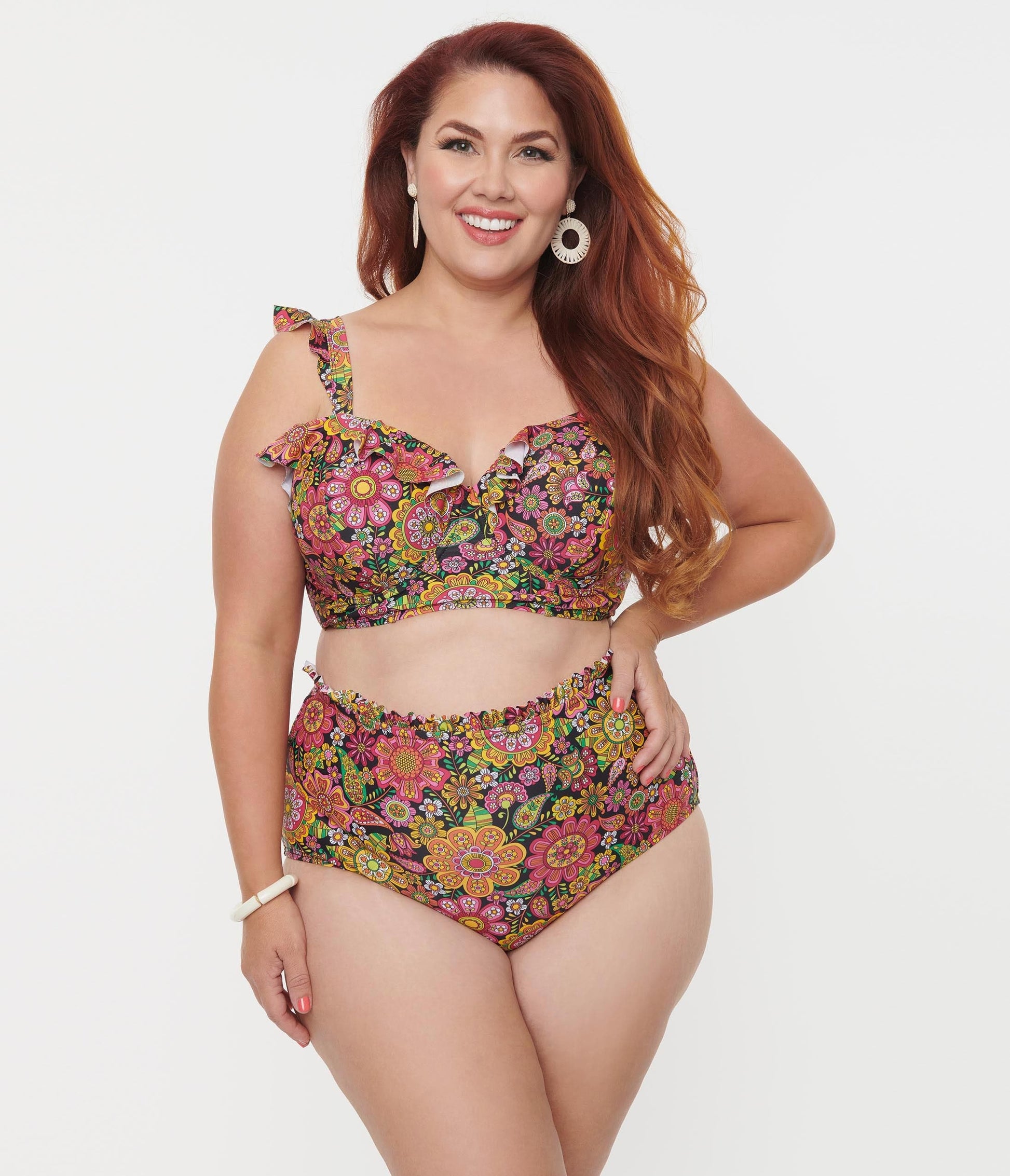 Unique Vintage Plus Size Kaleidoscope Floral Southampton Swim Top