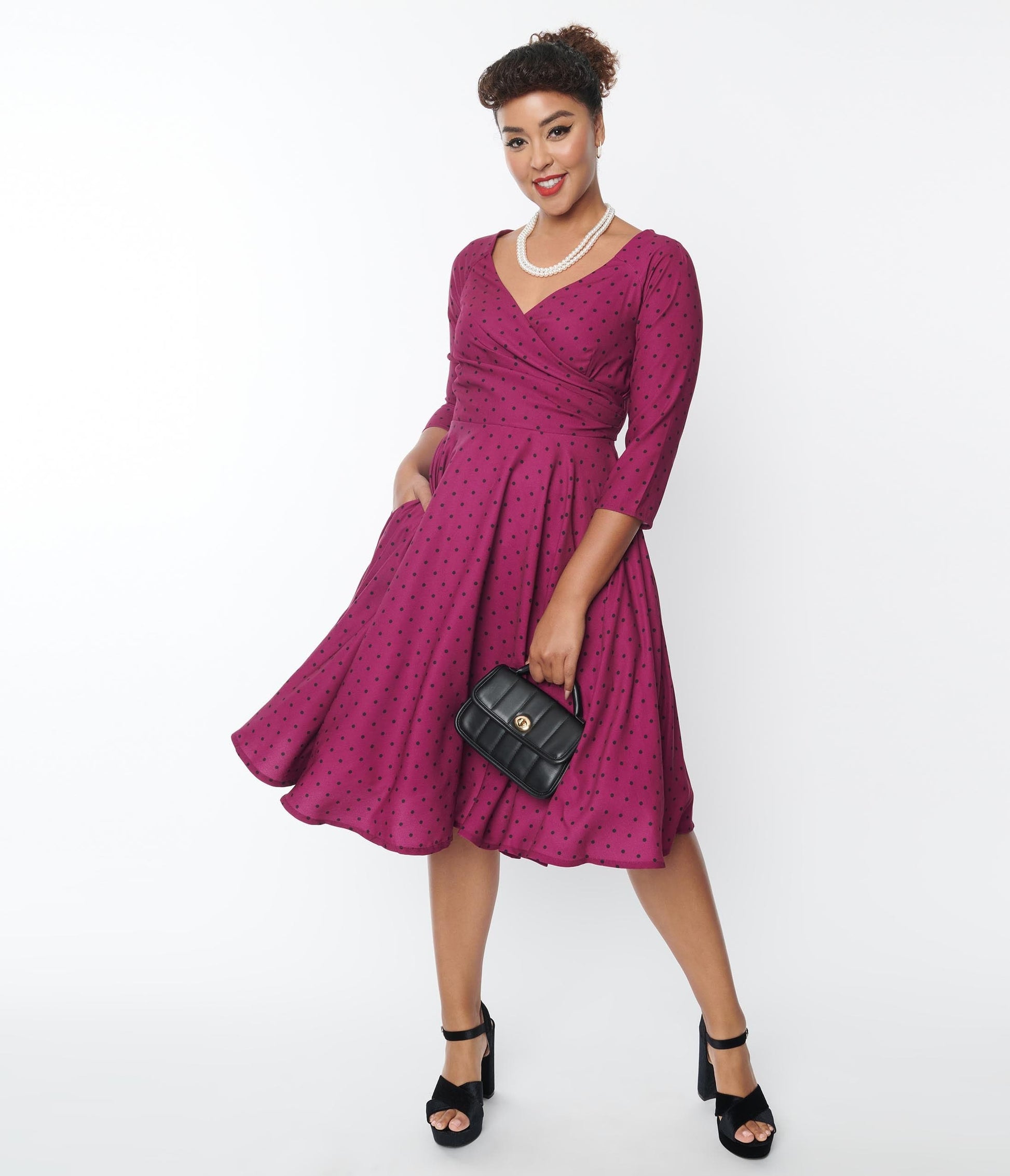 Plum Polka Dot Swing Dress