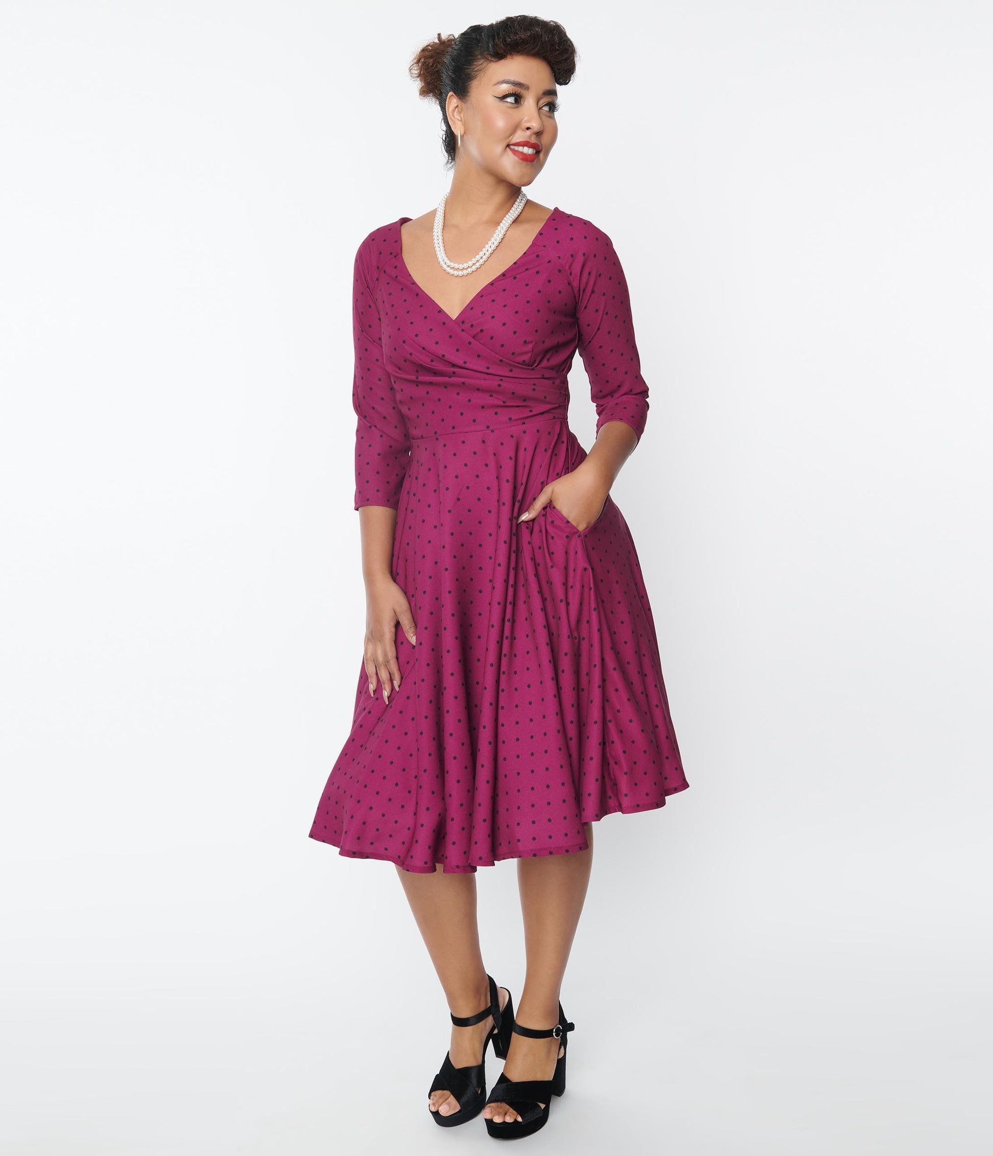 Plum Polka Dot Swing Dress