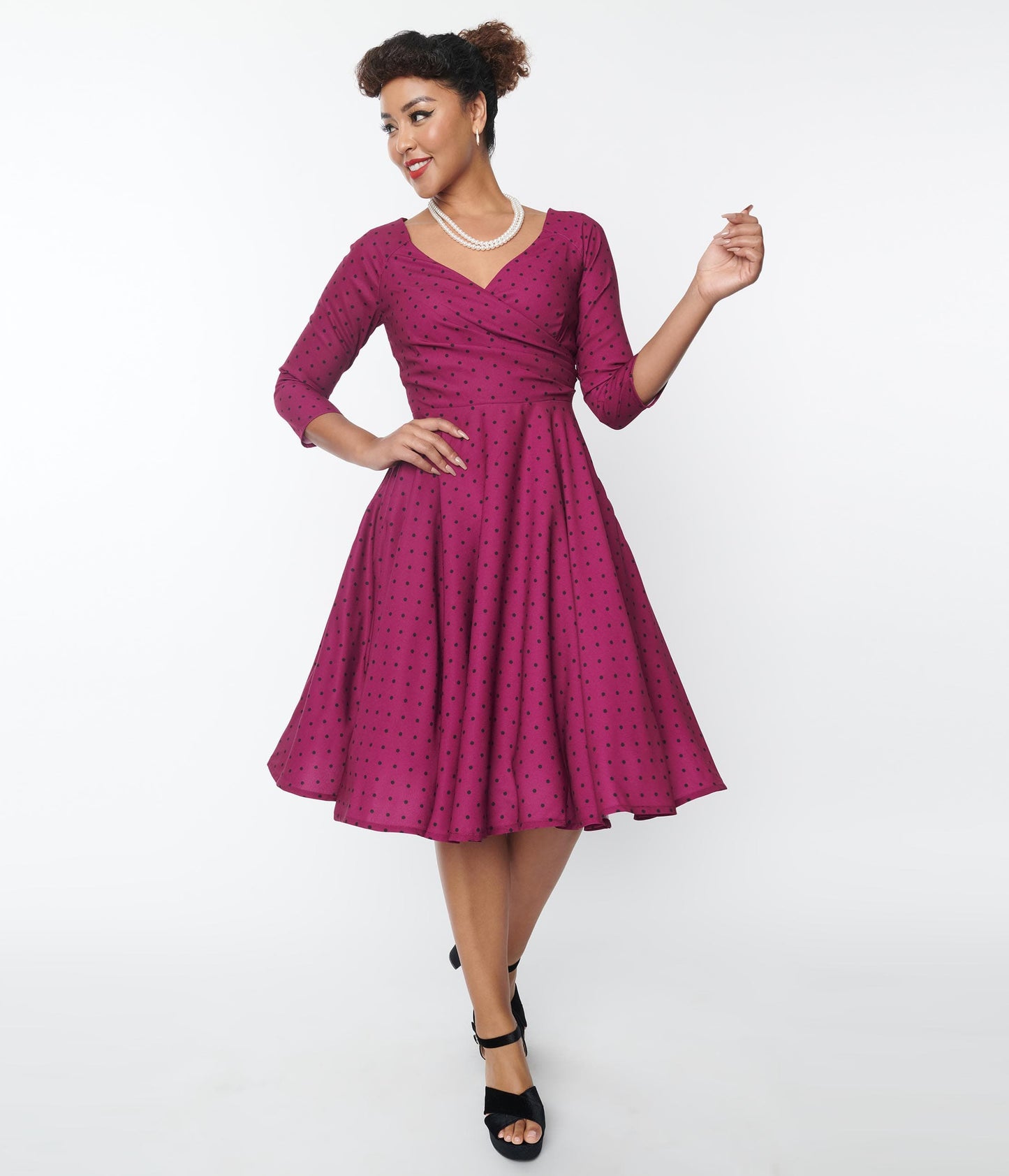 Plum Polka Dot Swing Dress
