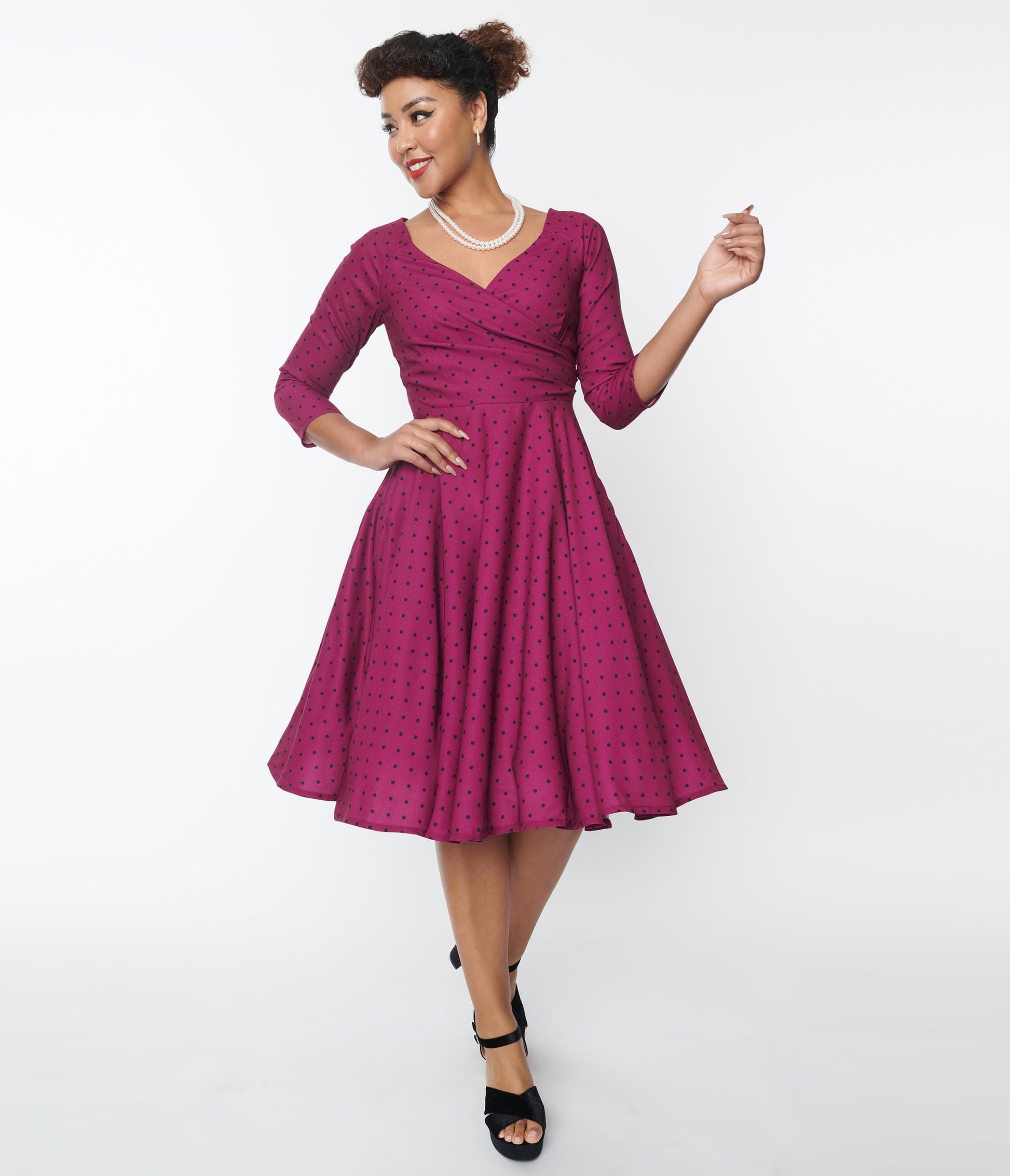 Plum Polka Dot Swing Dress
