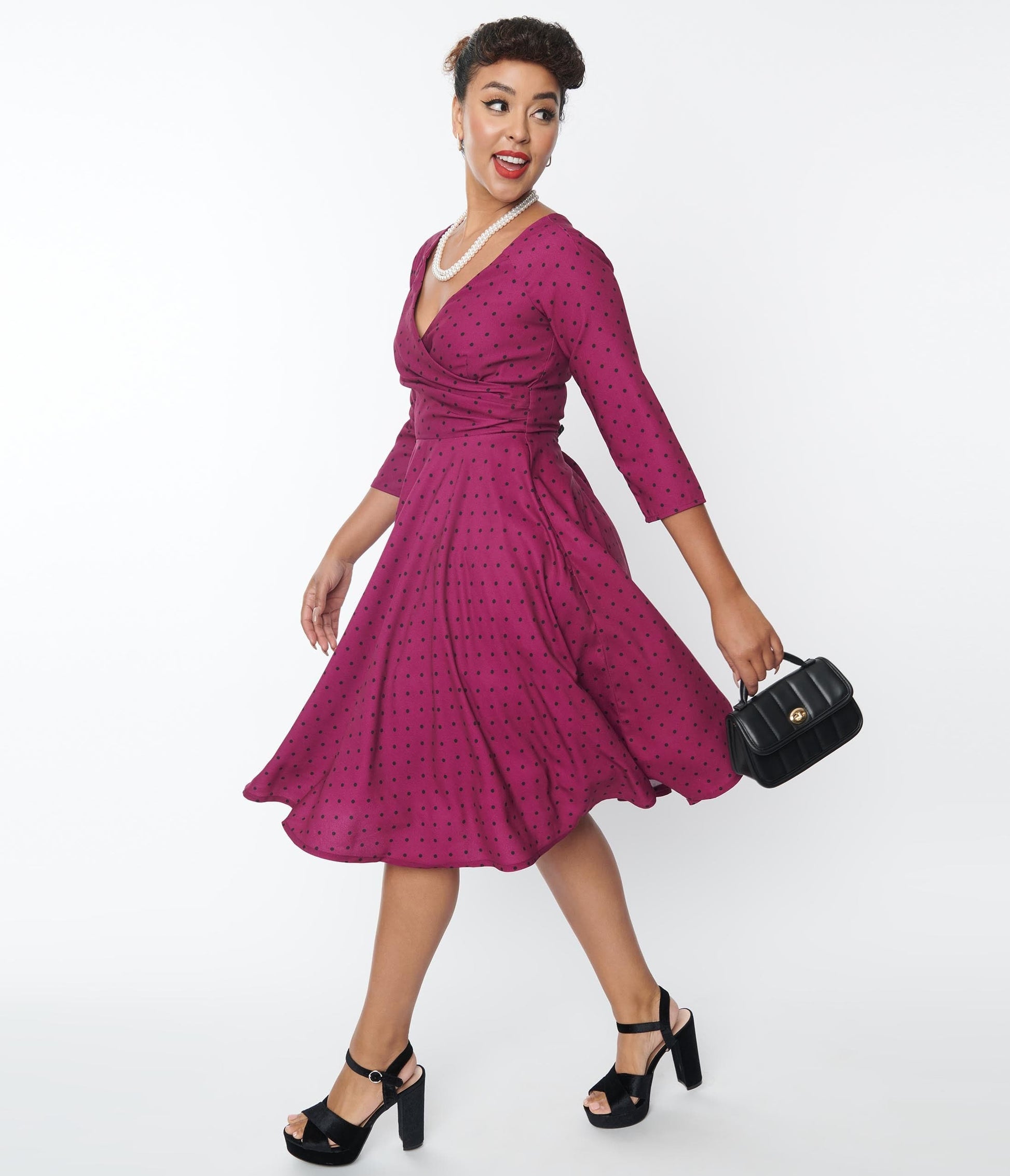 Plum Polka Dot Swing Dress