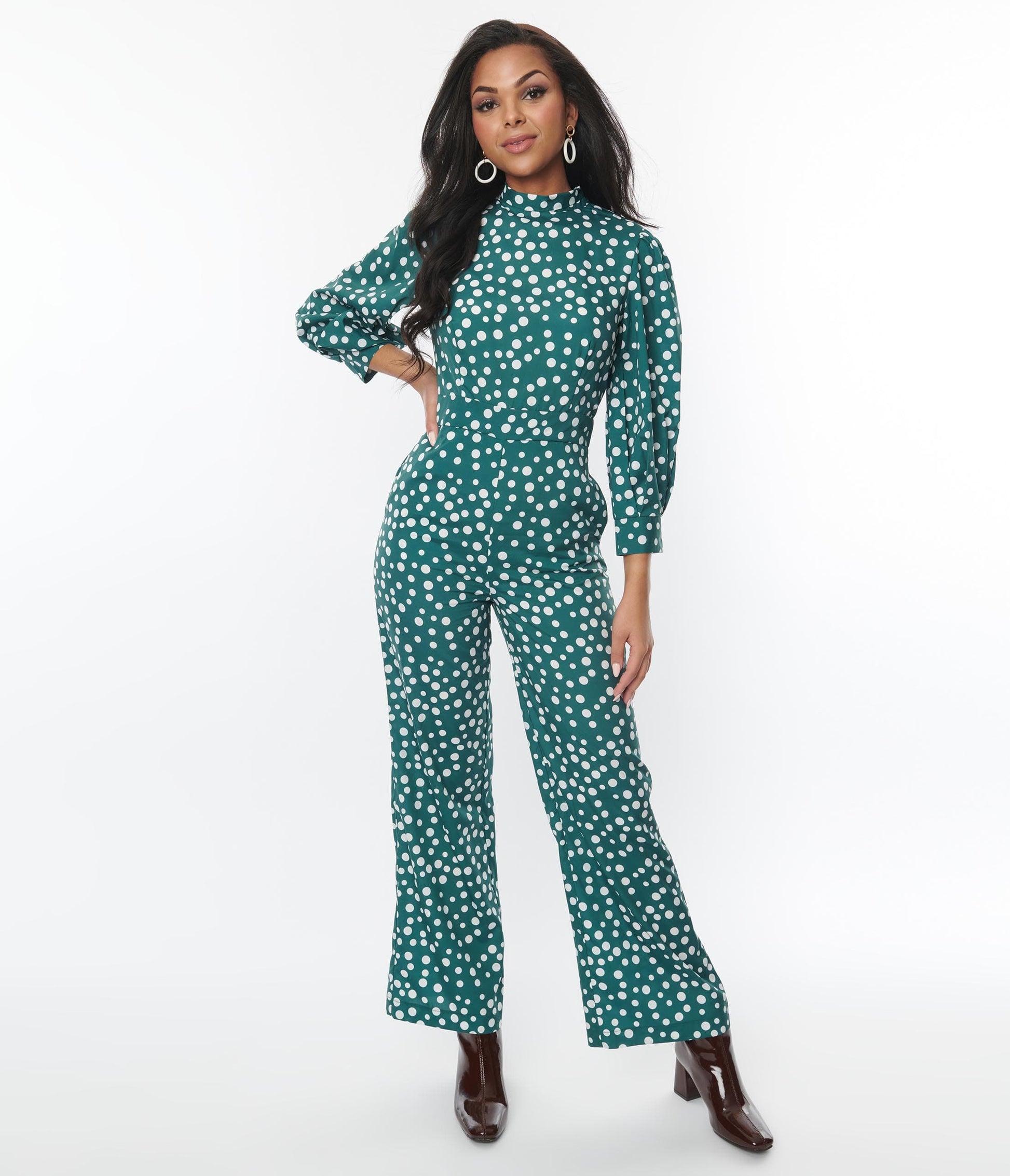 Green & White Polka Dot Jumpsuit