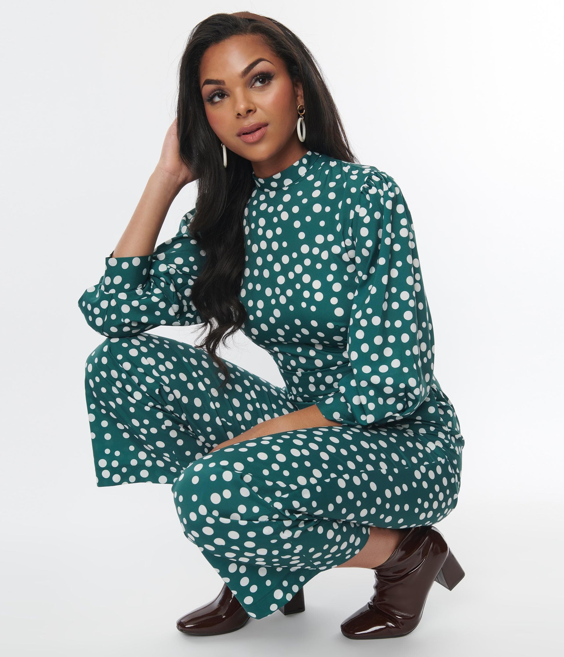 Green & White Polka Dot Jumpsuit