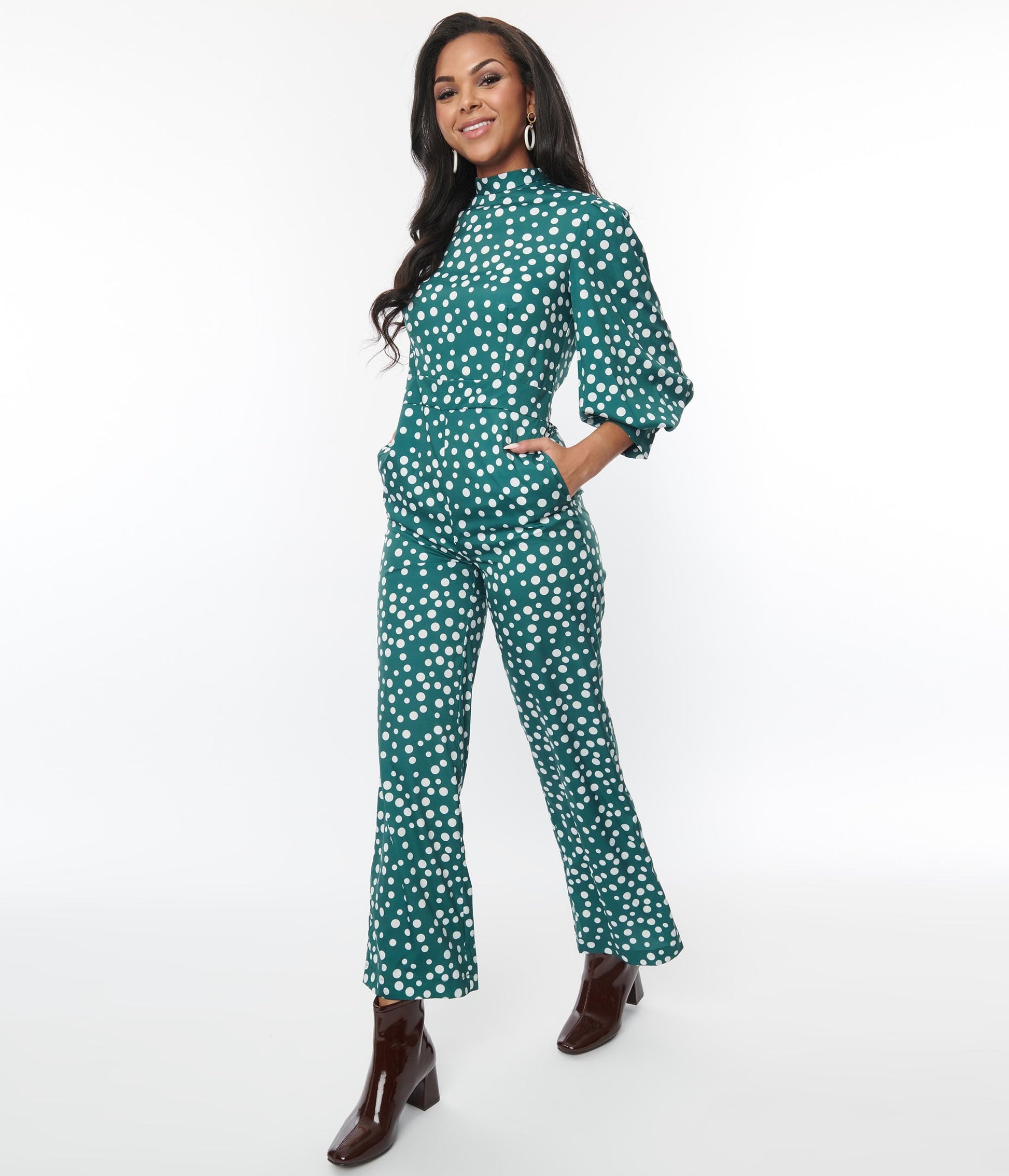 Green & White Polka Dot Jumpsuit