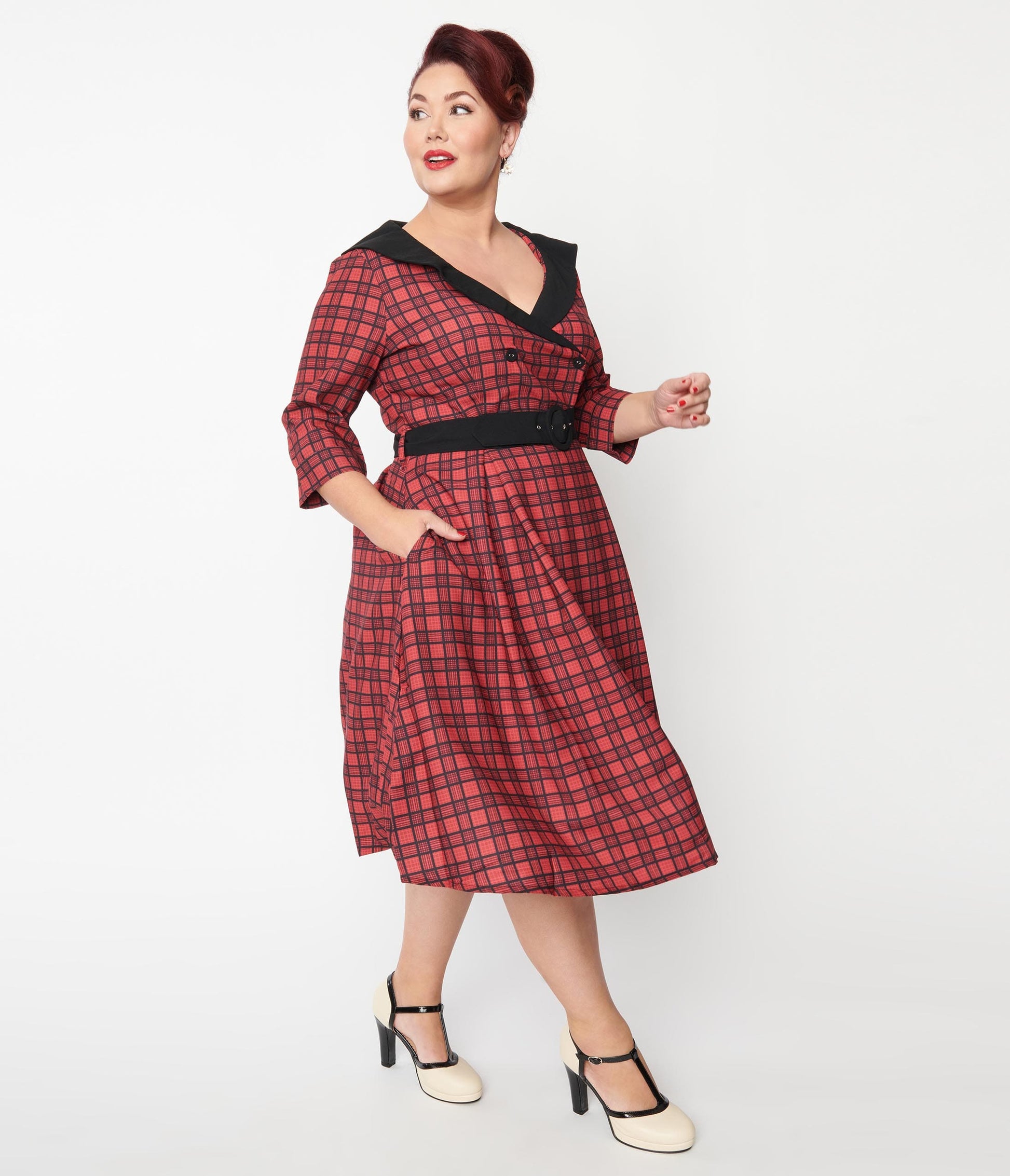 Plus Size Red Plaid Rakeel Swing Dress