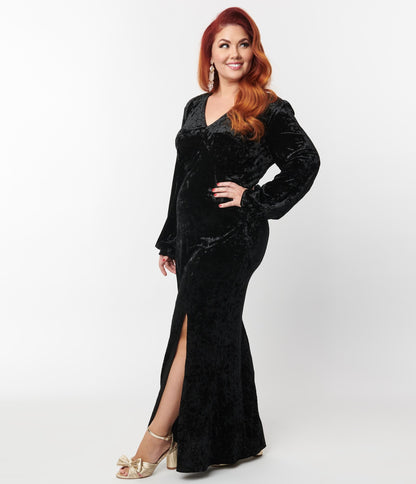 Plus Size Crushed Black Velvet Miley Gown