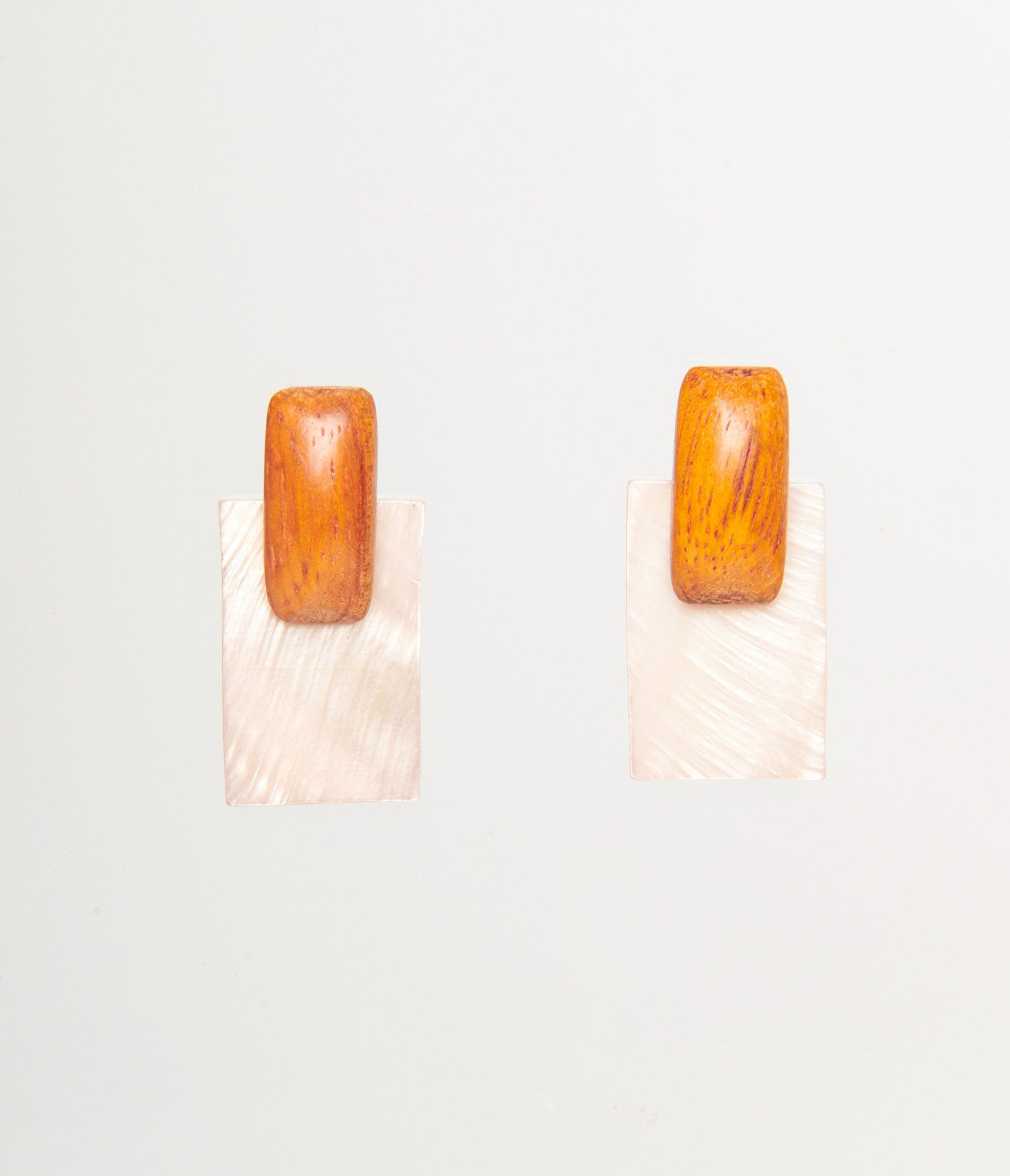 Beige & Brown Wood Rectangle Earrings