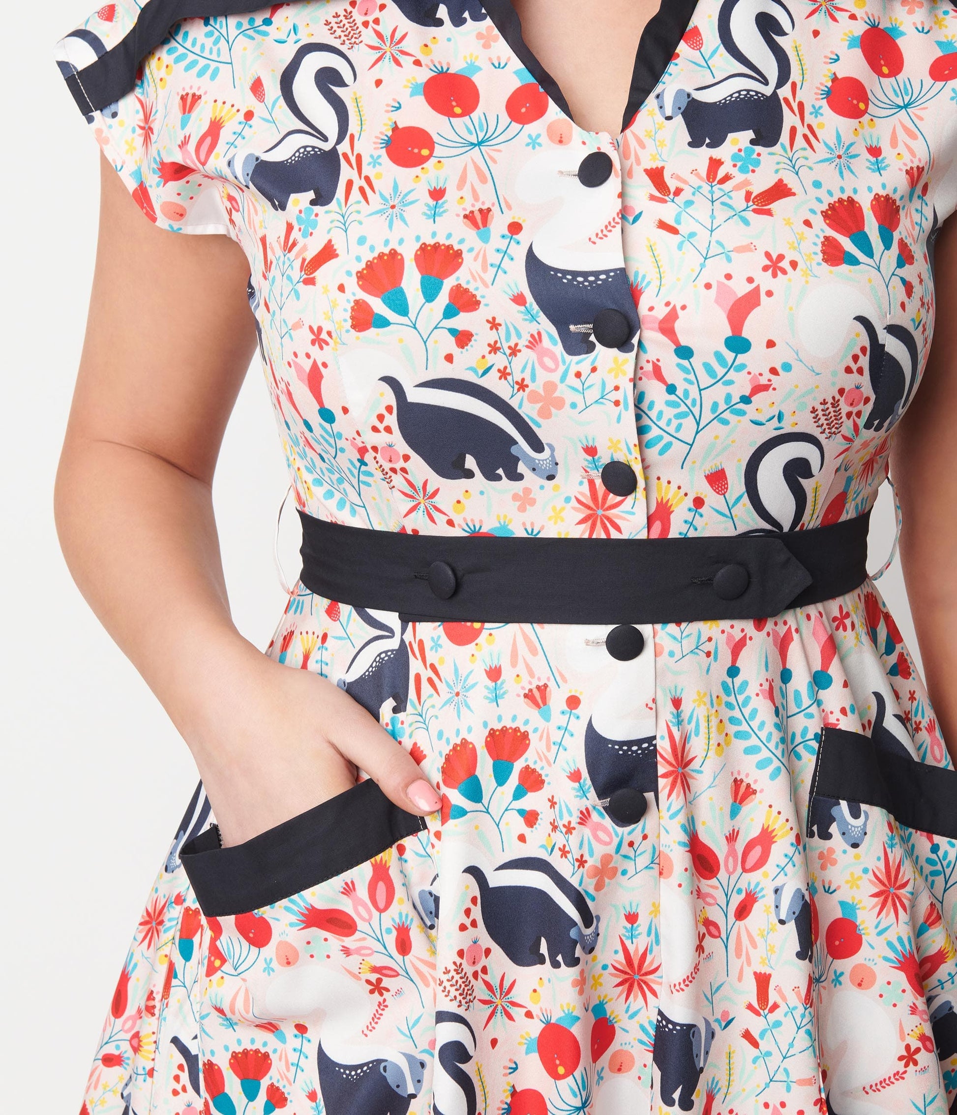 Unique Vintage Peach Skunk Print Hedda Swing Dress