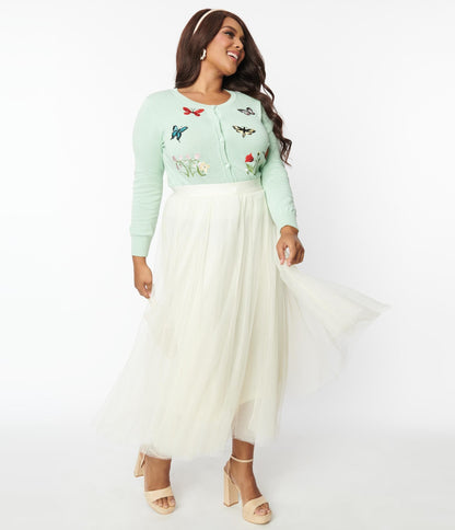Plus Size Cream Tulle Midi Skirt