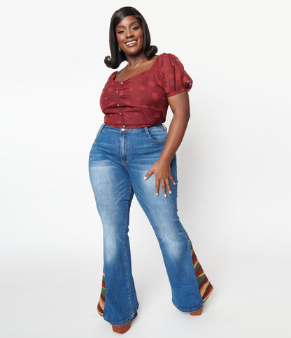 Plus Size Blue Denim Sun Embroidered Jeans