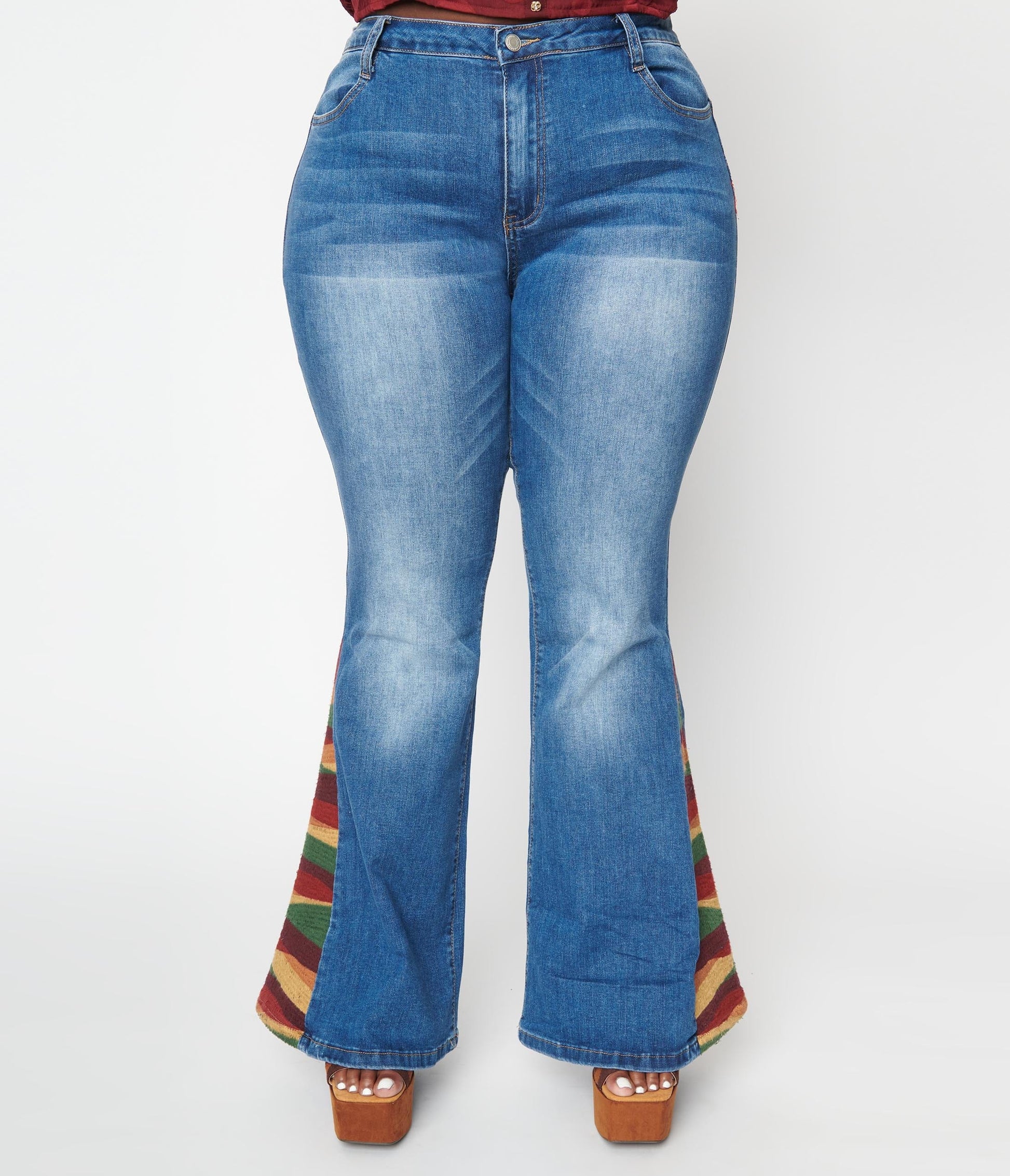 Plus Size Blue Denim Sun Embroidered Jeans