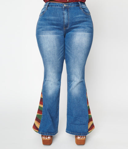 Plus Size Blue Denim Sun Embroidered Jeans