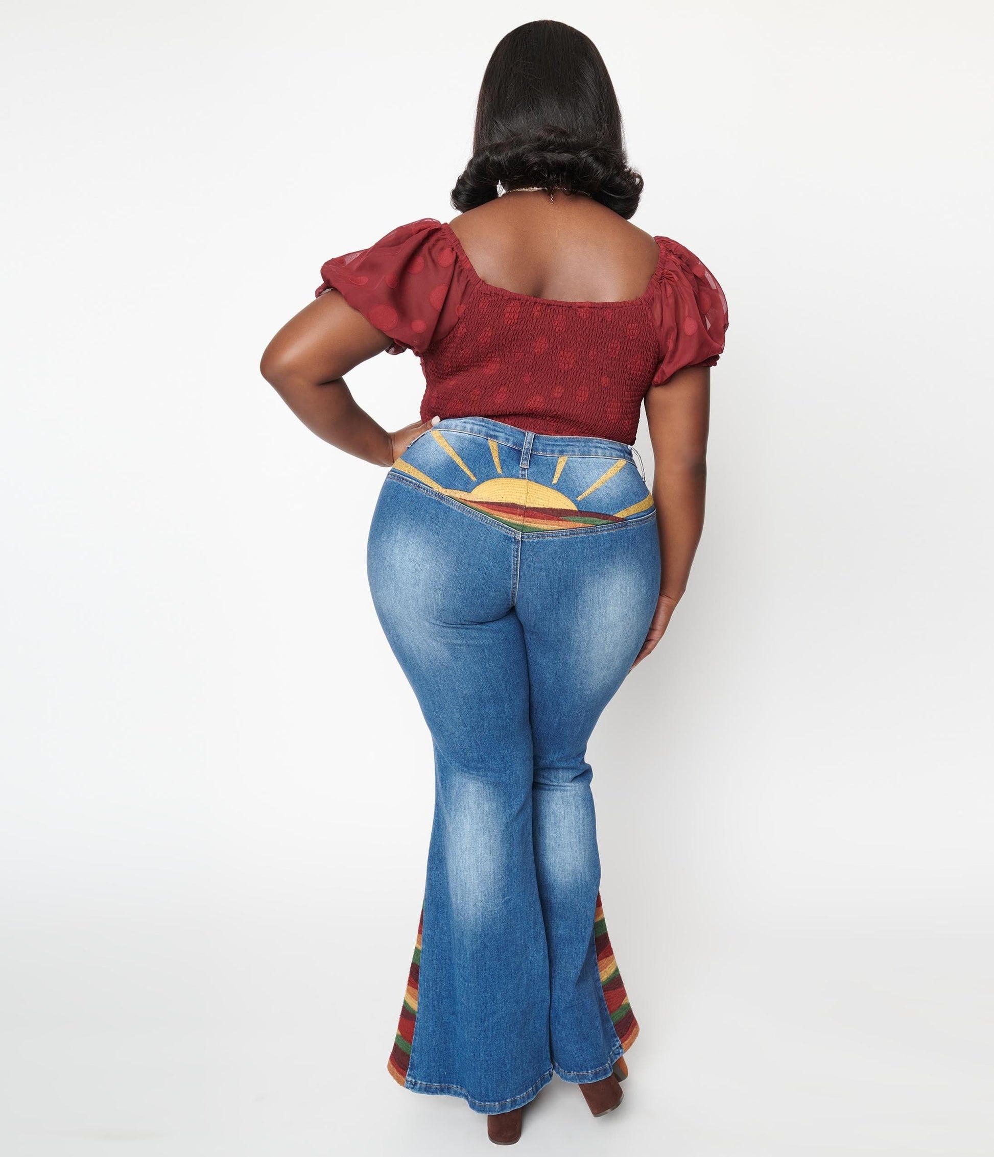 Plus Size Blue Denim Sun Embroidered Jeans