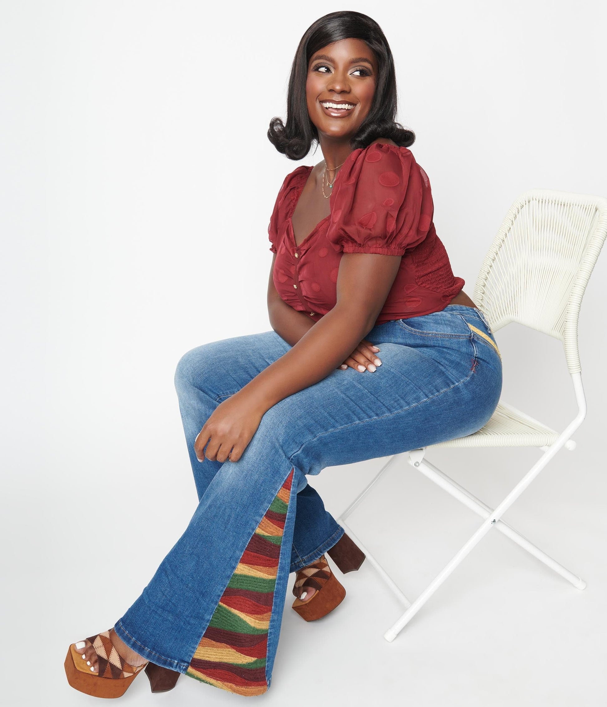 Plus Size Blue Denim Sun Embroidered Jeans