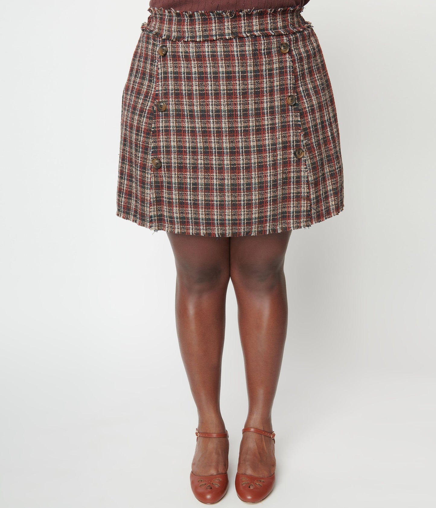 Plus Size Rust & Navy Tweed Mini Skirt