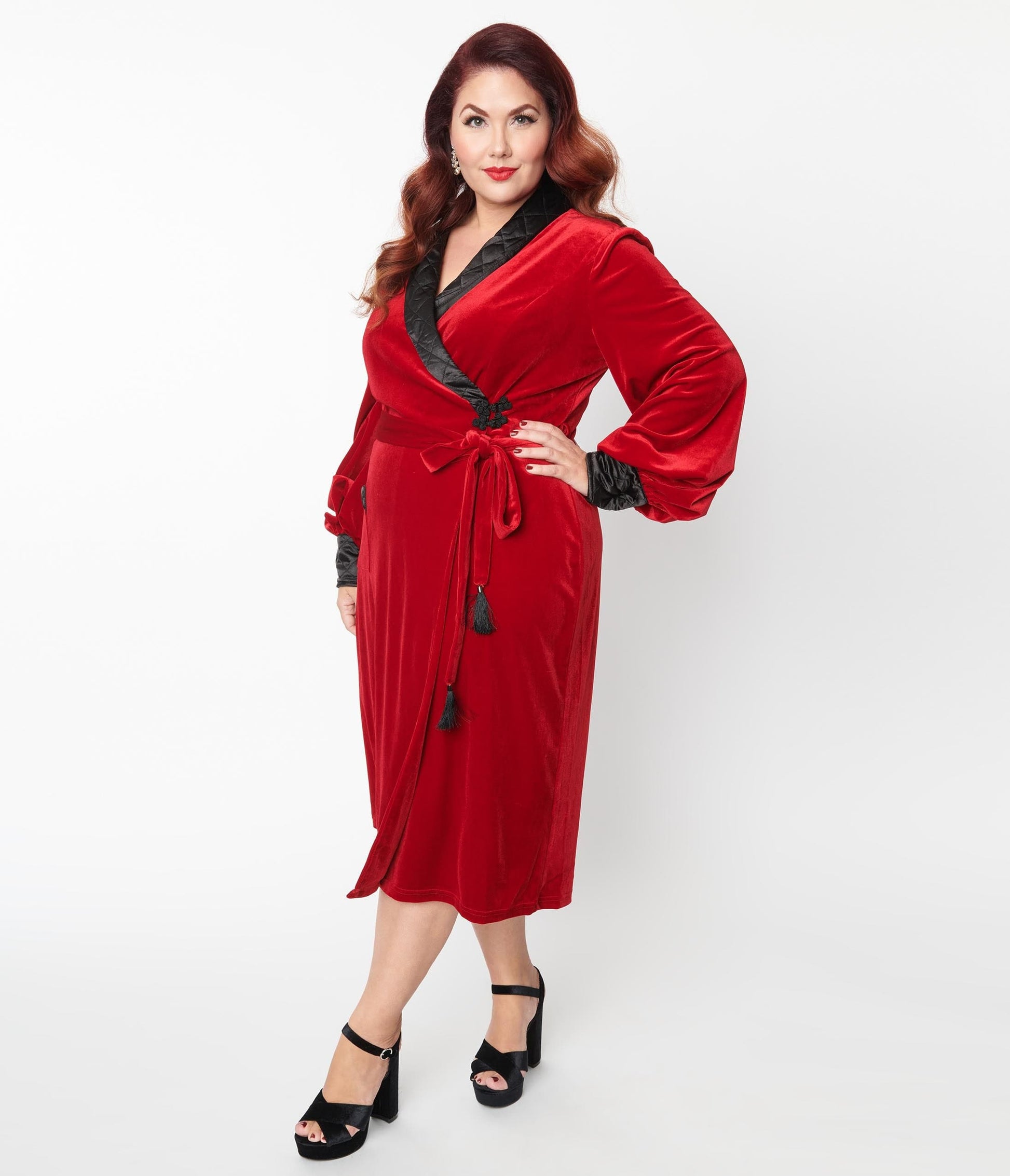 Plus Size Red Velvet Astaire Wrap Pencil Dress