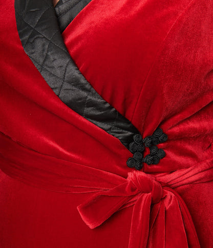 Plus Size Red Velvet Astaire Wrap Pencil Dress
