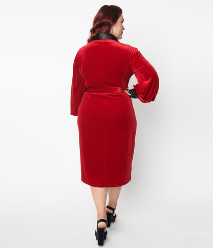 Plus Size Red Velvet Astaire Wrap Pencil Dress