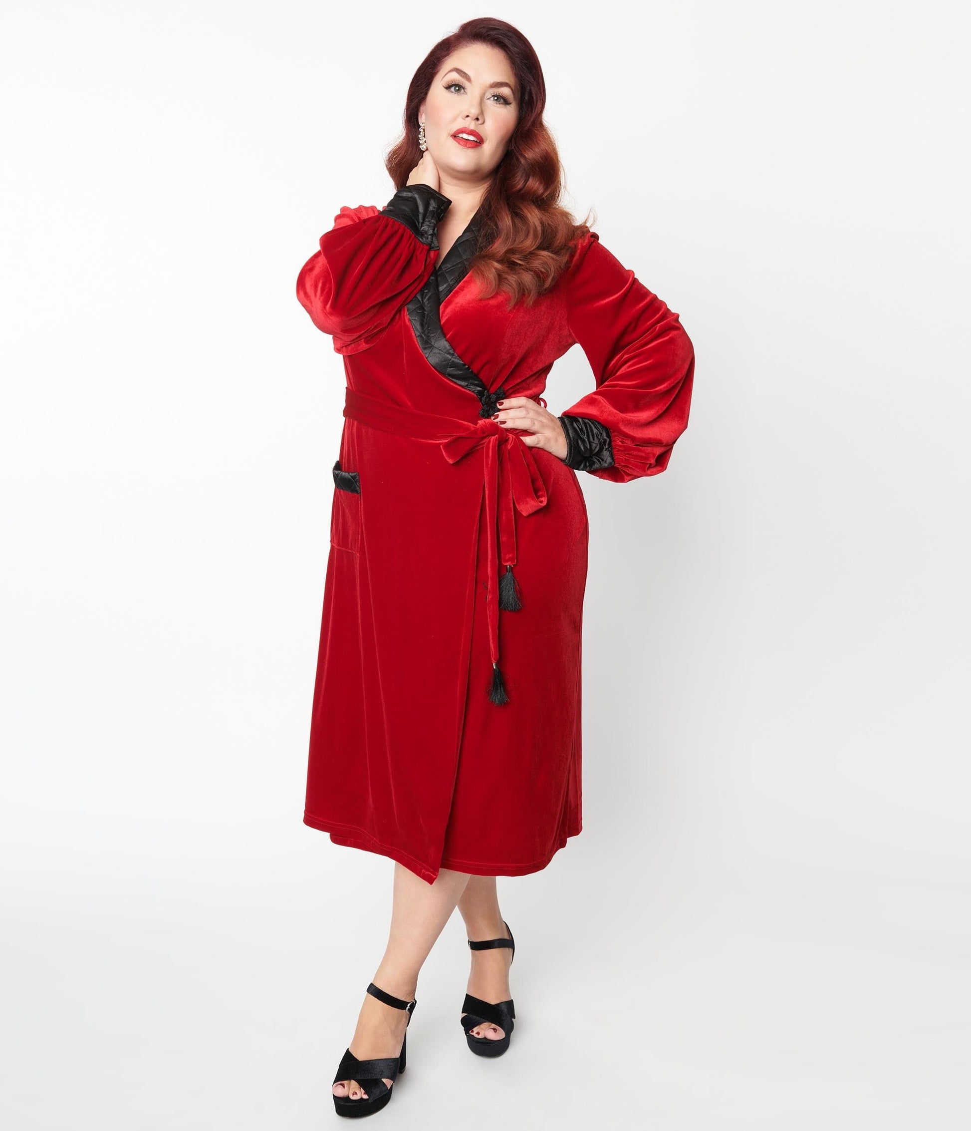 Plus Size Red Velvet Astaire Wrap Pencil Dress