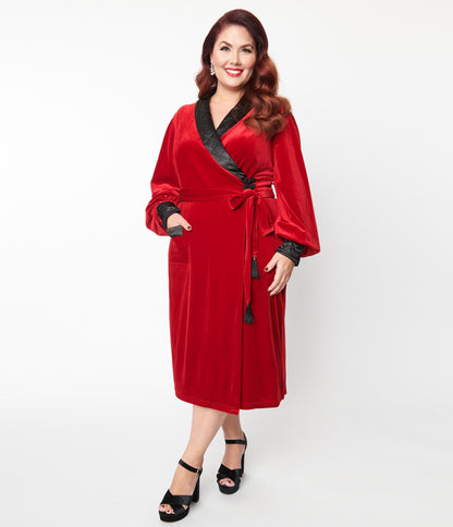 Plus Size Red Velvet Astaire Wrap Pencil Dress